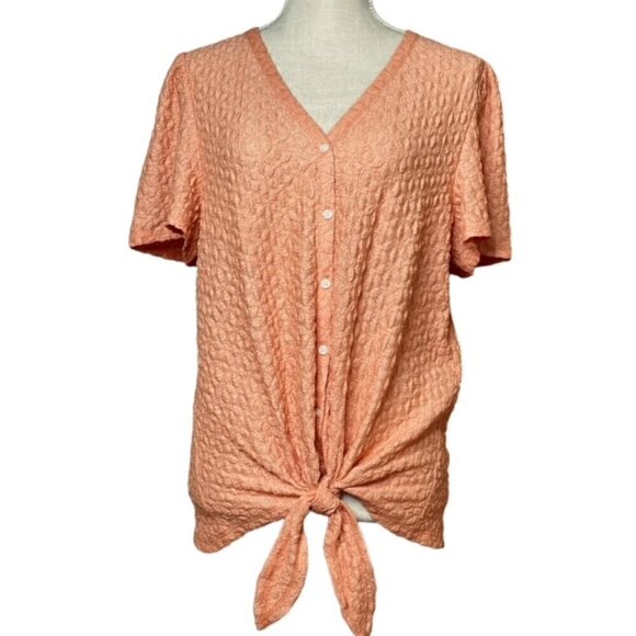 LOFT Textured Button Tie Front Top - Size Large - Picture 2 of 5